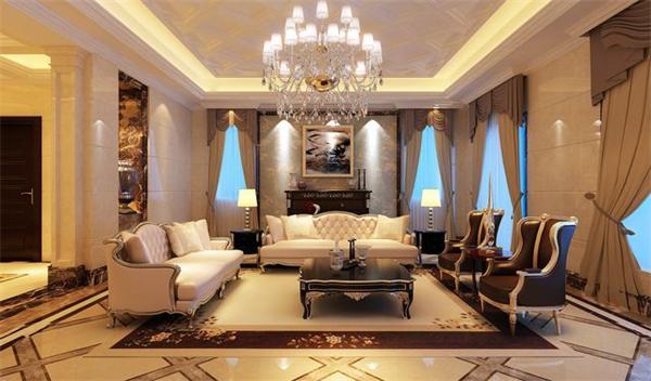 簡歐風格別墅客廳燈具案例效果圖