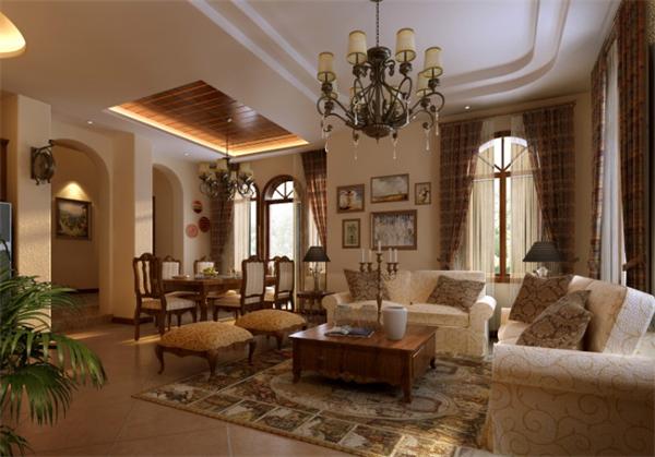 美式風格別墅客廳吊燈實拍效果圖