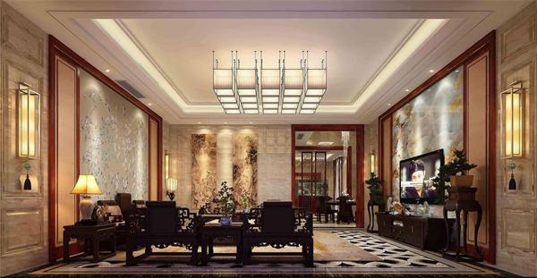 別墅新中式風格吊燈客廳燈具安裝效果圖 廠家供貨更省事